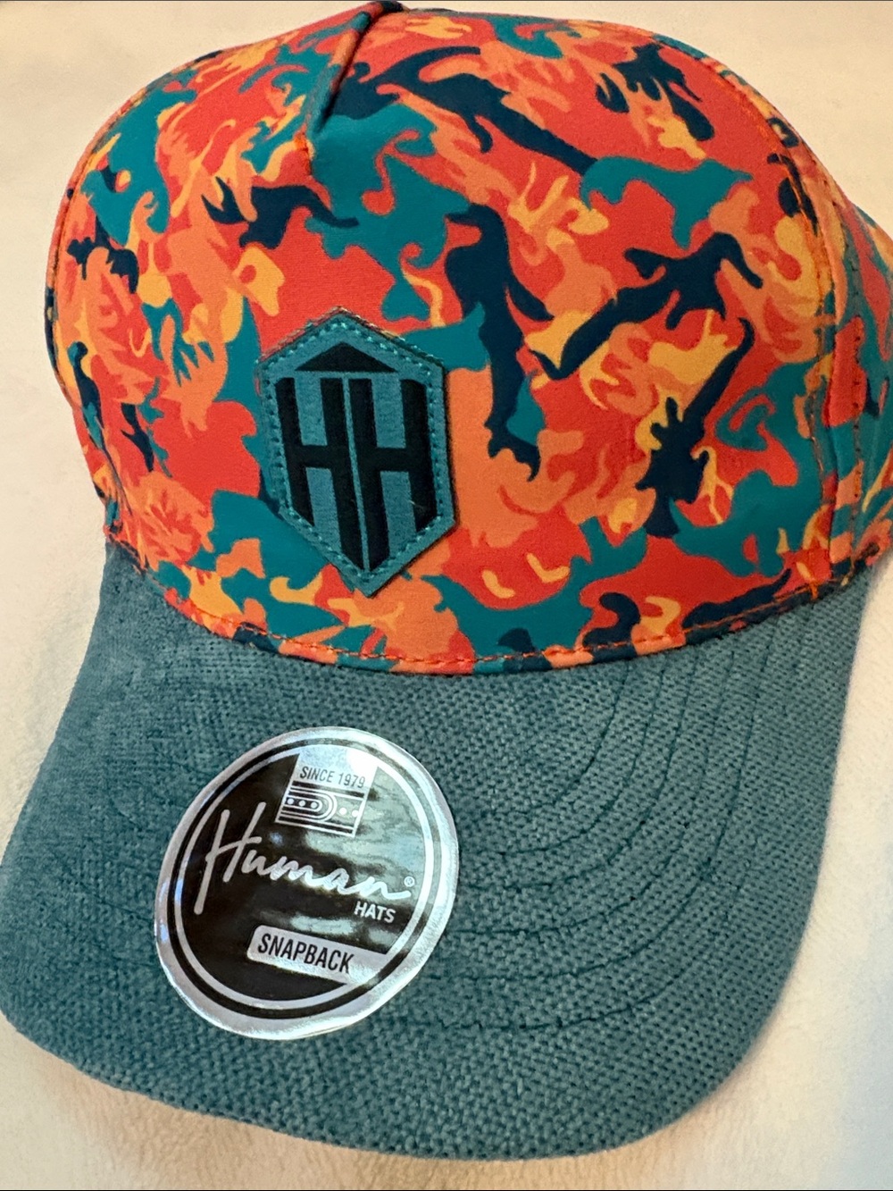 Orange & Teal Camo Snapback Hat